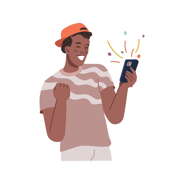Mensaje feliz adolescente feliz en vector de teléfono inteligente