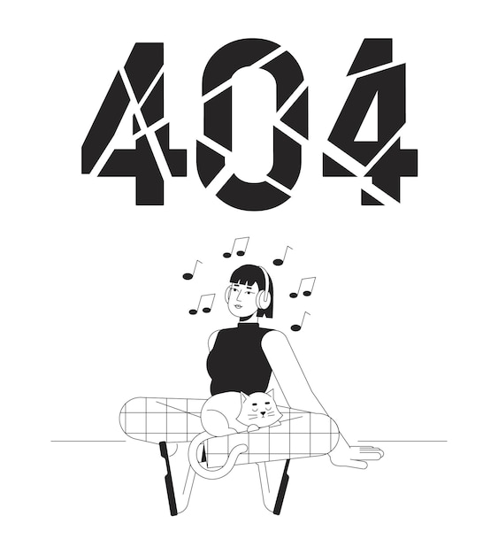 Mensaje flash de error 404 en blanco y negro para escuchar música
