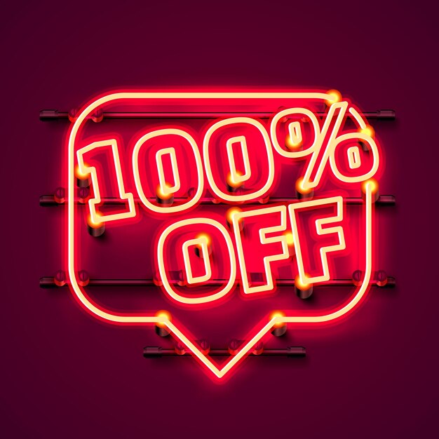 Mensaje Neon 100 fuera de banner de texto. Signo de noche. Ilustración vectorial
