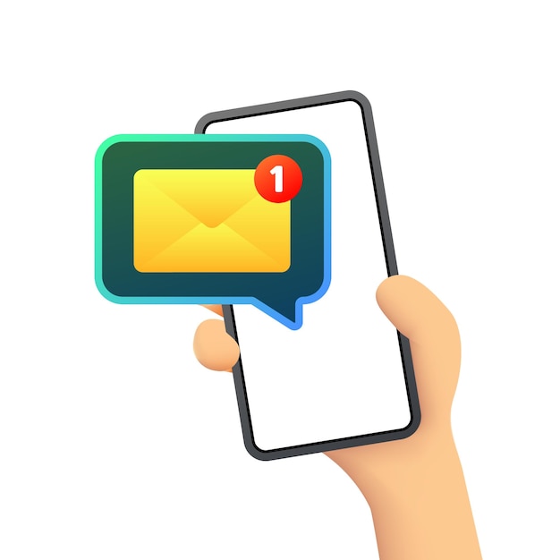 Mensaje en la pantalla del teléfono Teléfono de color plano en la mano habla burbuja mensaje mensaje burbuja pantalla del teléfono Icono vectorial