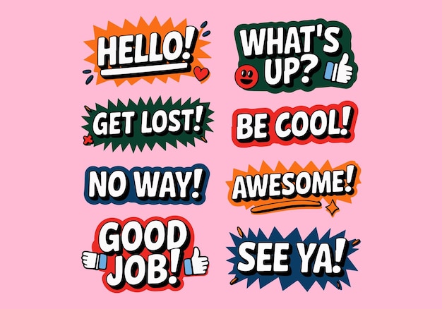 Mensaje Vector Set Hola Cool What39s Up Sea genial Nos vemos más