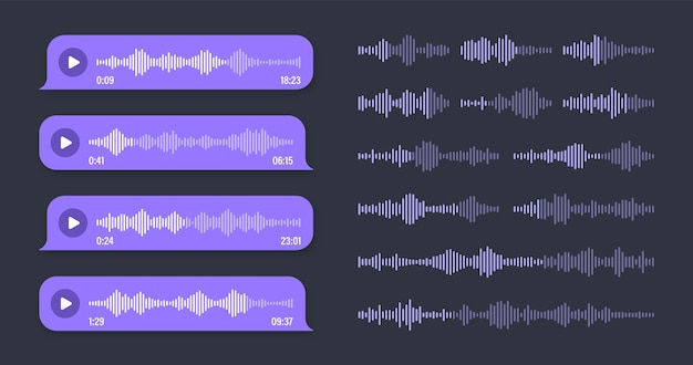 Mensaje de voz audio voz violeta burbuja sms marco de texto chat de redes sociales o aplicación de mensajería