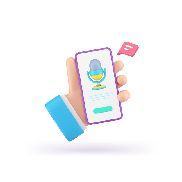 Mensaje de voz chat sonido micrófono diálogo en línea aplicación de teléfono inteligente vector de icono 3d realista