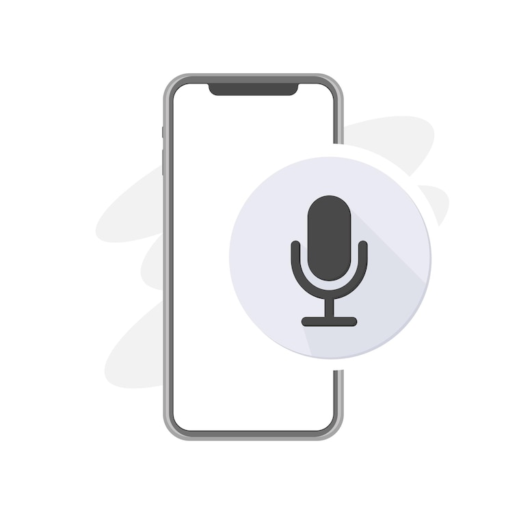 Vector mensaje de voz en el icono del micrófono de la radio de la grabadora del micrófono del teléfono inteligente en el micrófono de sonido del equipo de grabación de color gris para la ilustración del vector del símbolo de voz de transmisión en línea de karaoke