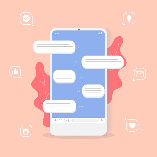 Mensajería sms chat La mano sostiene el mensaje del teléfono en la pantalla