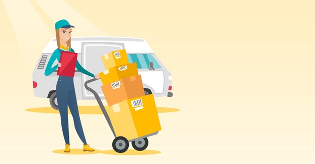 Mensajero de entrega con cajas de cartón.