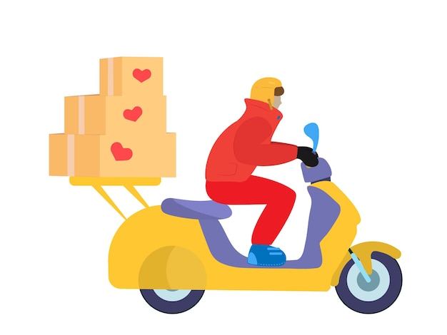Mensajero entregando cajas de regalo para el día de san valentín