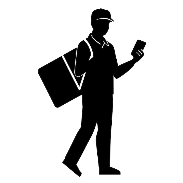 mensajero masculino con silueta de teléfono en fondo blanco vector 17