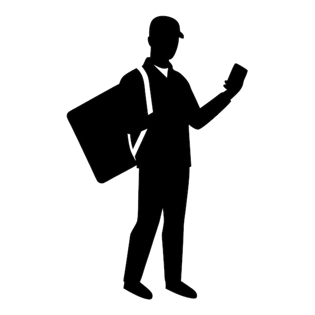 mensajero masculino con silueta de teléfono en fondo blanco vector 22