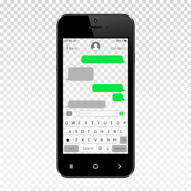 Vector mensajero móvil en pantalla transparente de smartphone