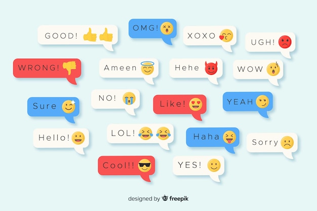 Mensajes de diseño plano multicolor que contienen emojis