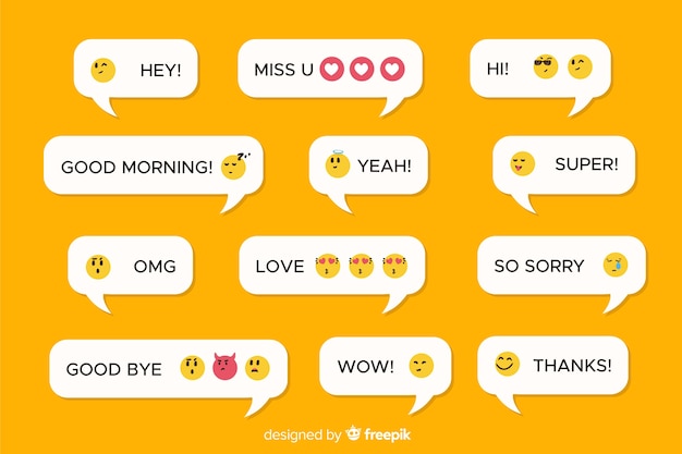 Vector mensajes móviles con diferentes emojis