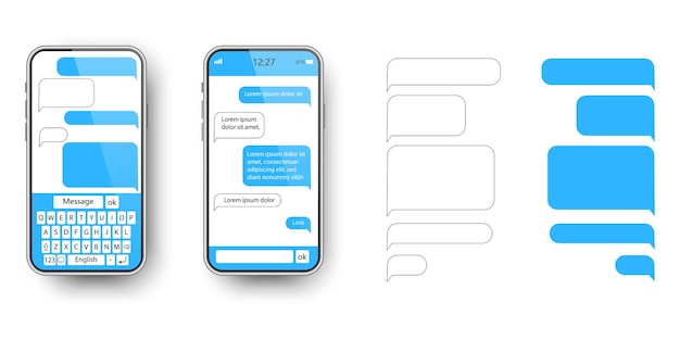 Los mensajes SMS chatean en el teléfono Nube de texto para el mensajero Burbujas de voz de correspondencia