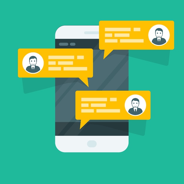 Vector mensajes de texto sms - teléfono inteligente con mensajes de chat