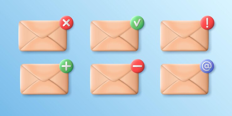Vector mensajes tridimensionales con diferentes botones de notificación para redes sociales.