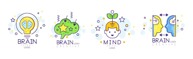 Mente y energía cerebral conjunto vectorial de diseño de logotipo original