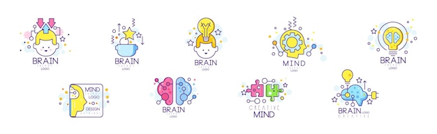 Mente y energía cerebral conjunto vectorial de diseño de logotipo original