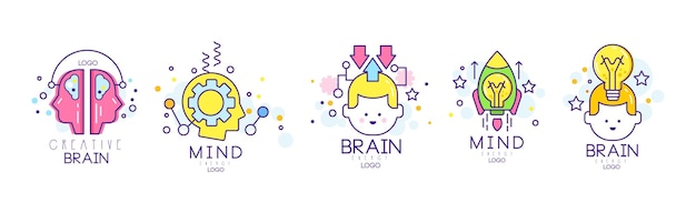 Mente y energía cerebral conjunto vectorial de diseño de logotipo original