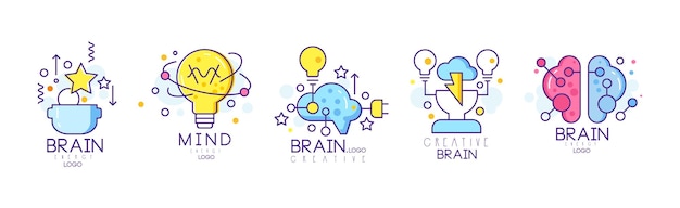 Mente y energía cerebral conjunto vectorial de diseño de logotipo original
