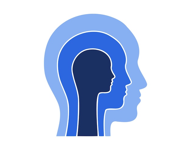 La mente humana 3 partes de la personalidad 3 partes de color en la silueta de la cabeza con tres capas de perfil consciente subconsciente e inconsciente concepto de la mente