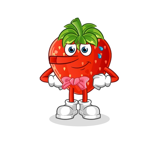 Mentira de fresa como el personaje de Pinocho. vector de mascota de dibujos animados