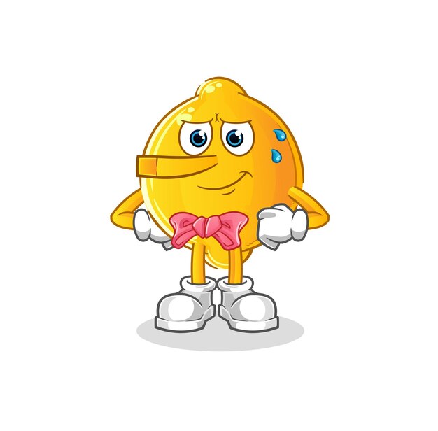 Mentira de limón como personaje de Pinocho. vector de mascota de dibujos animados