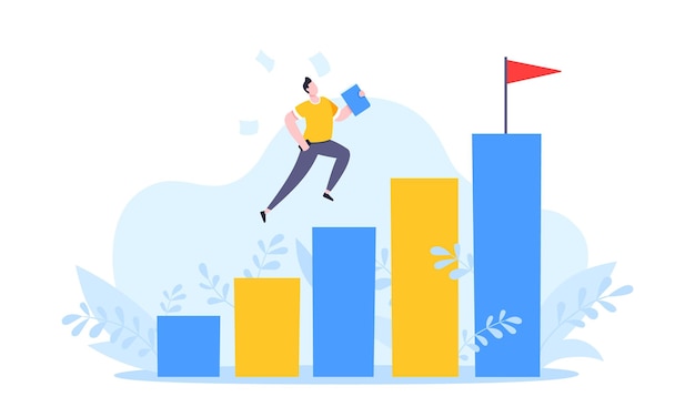 El mentor empresarial ayuda a mejorar la carrera y la celebración de escaleras ilustración vectorial