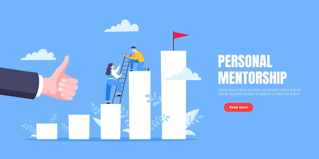 El mentor empresarial ayuda a mejorar la carrera y la celebración de escaleras ilustración vectorial