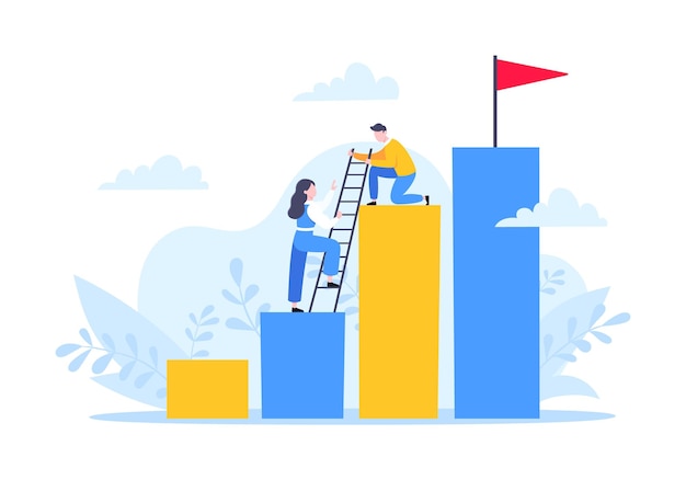 El mentor empresarial ayuda a mejorar la carrera y la celebración de escaleras ilustración vectorial