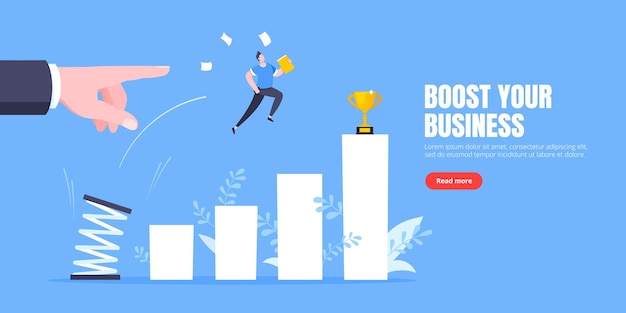 El mentor empresarial ayuda a mejorar la carrera con la ilustración del vector trampolín