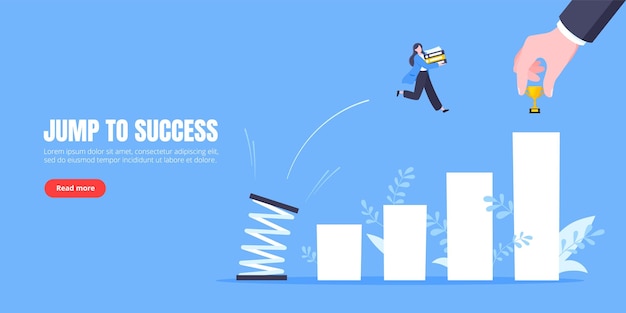 El mentor empresarial ayuda a mejorar la carrera con la ilustración del vector trampolín