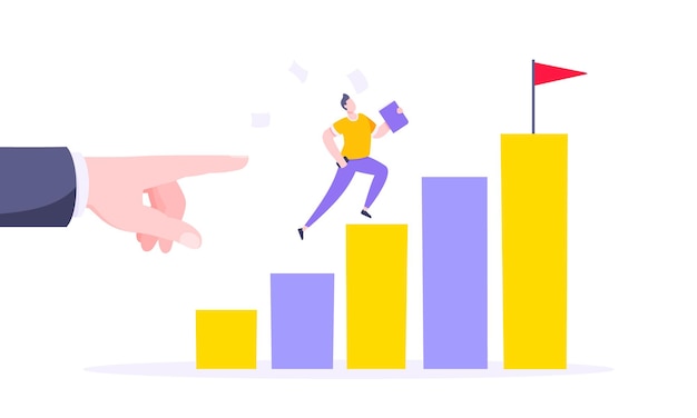 El mentor de negocios ayuda a mejorar la carrera y la ilustración vectorial de las escaleras