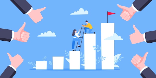 El mentor de negocios ayuda a mejorar la carrera y la ilustración vectorial de las escaleras
