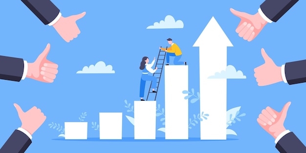 El mentor de negocios ayuda a mejorar la carrera y la ilustración vectorial de las escaleras