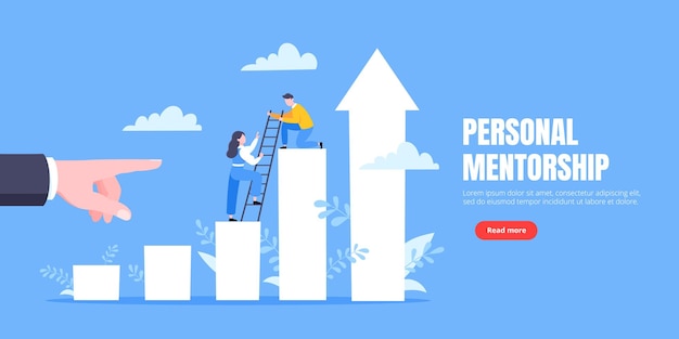 El mentor de negocios ayuda a mejorar la carrera y la ilustración vectorial de las escaleras