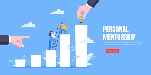 El mentor de negocios ayuda a mejorar la carrera y la ilustración vectorial de las escaleras
