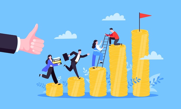 El mentor de negocios ayuda a mejorar la carrera y las pilas de dinero crecen