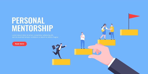 Mentor de negocios ayuda a mejorar la carrera y sostener escaleras ilustración vectorial Tutoría