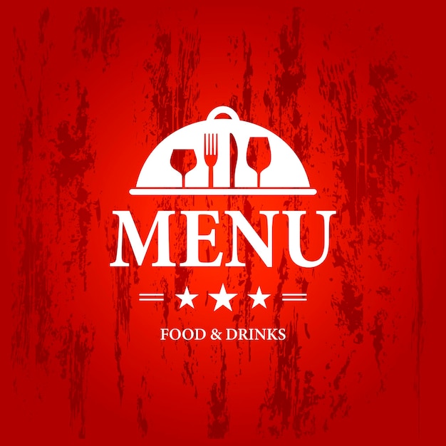 Vector menú de alimentos y bebidas en un fondo rojo de diseño de estilo grunge retro
