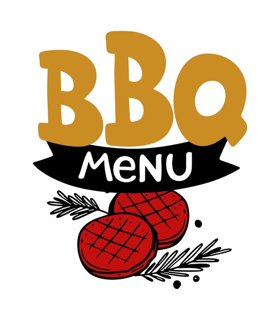 Menú de barbacoa dibujado a mano inscripción eslogan corte de comida logo menú restaurante bar cafetería chuletas a la parrilla