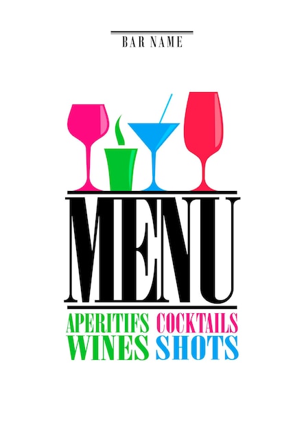 Menú de bebidas cócteles aperitivos vinos chupitos Menú sobre fondo blanco Ilustración vectorial