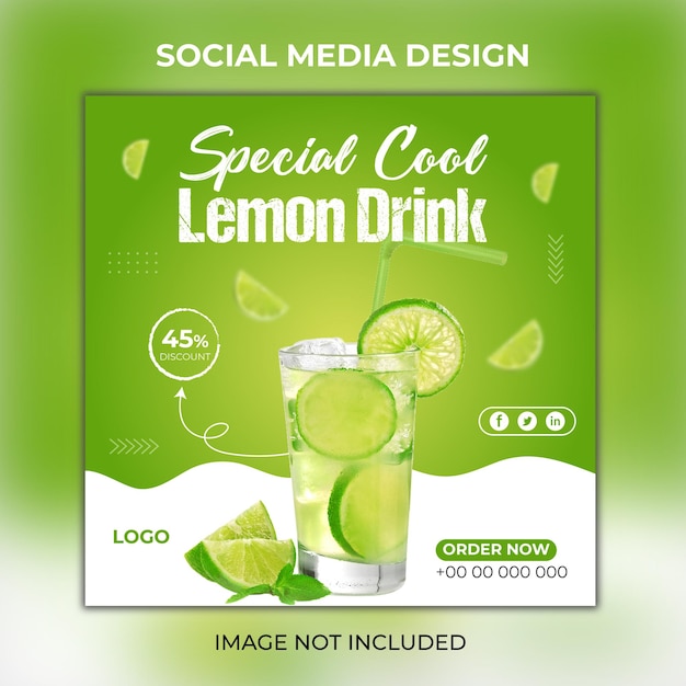 Menú de bebidas publicación en redes sociales o plantilla de banner vector premium