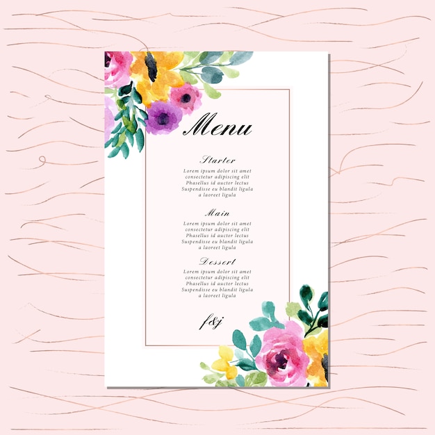 menú de bodas con acuarela floral