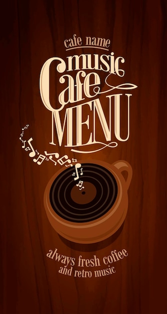 Menú de café de música retro largo ilustración vectorial