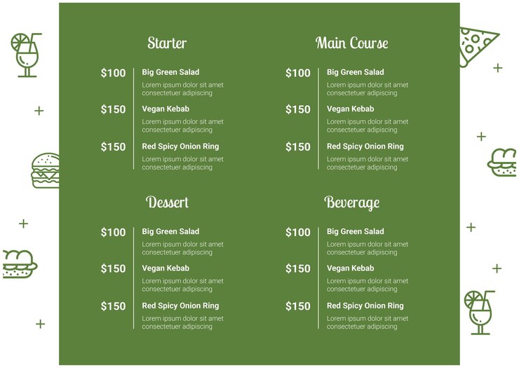 Vector menú de cafetería y restaurante