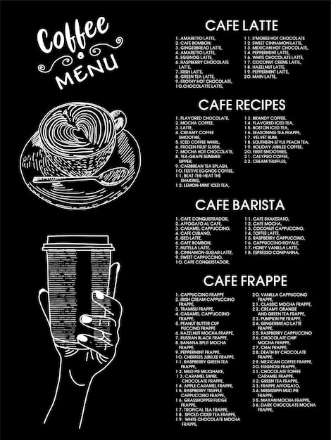 Vector menú de las cafeterías menú de los cafeterías de los restaurantes