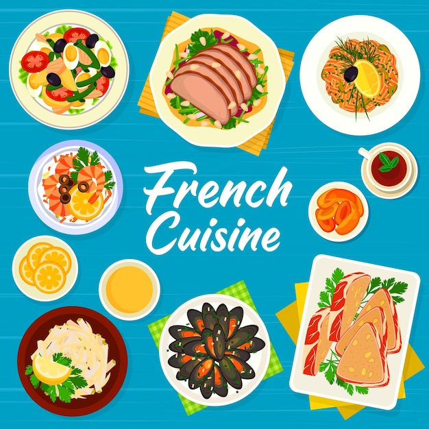 Menú de cocina francesa cubierta vector comida de Francia