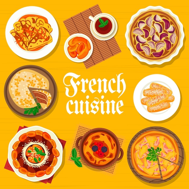 Menú de cocina francesa cubierta vector comidas vista superior