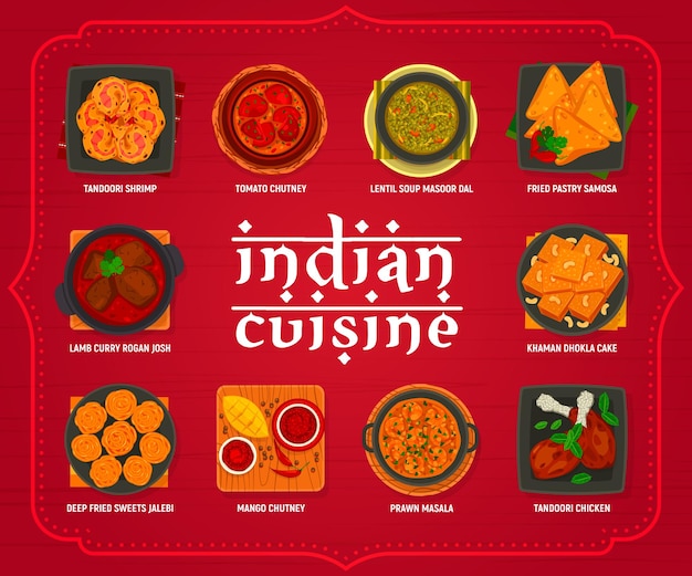 Menú de cocina india vector comidas de comida de la India