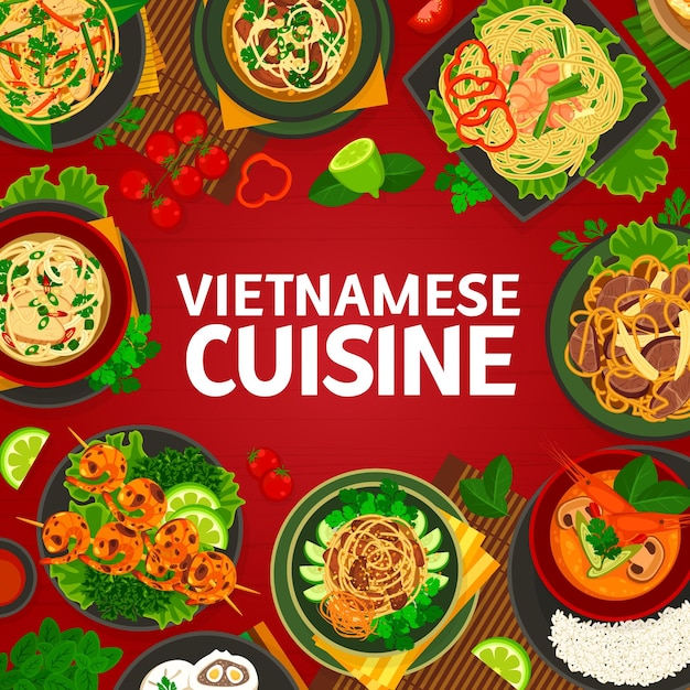 Menú de cocina vietnamita cubre platos de comida asiática